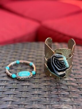 Boho Statement Jewelry Bundle | Agate Cuff & Turquoise Style Bracelet